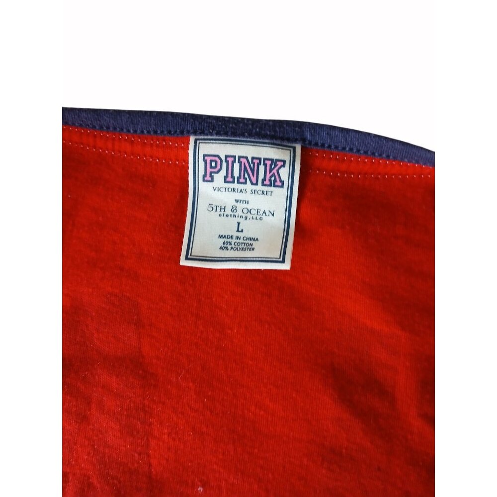 Victorias Secret Pink Red Sox V Neck T Shirt L Boston Play Ball Red Blue White - Picture 14 of 15